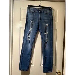 Wax Jean Womens Distressed Skinny Denim Medium Wash Ripped Jeans Size 11